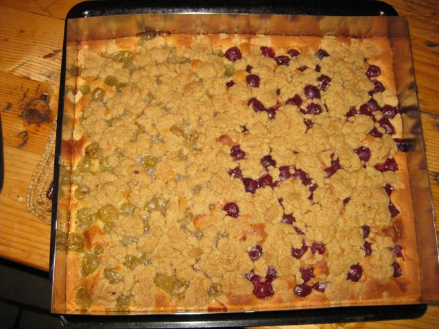 Stachelbeer Kirschkuchen mit Streusel
